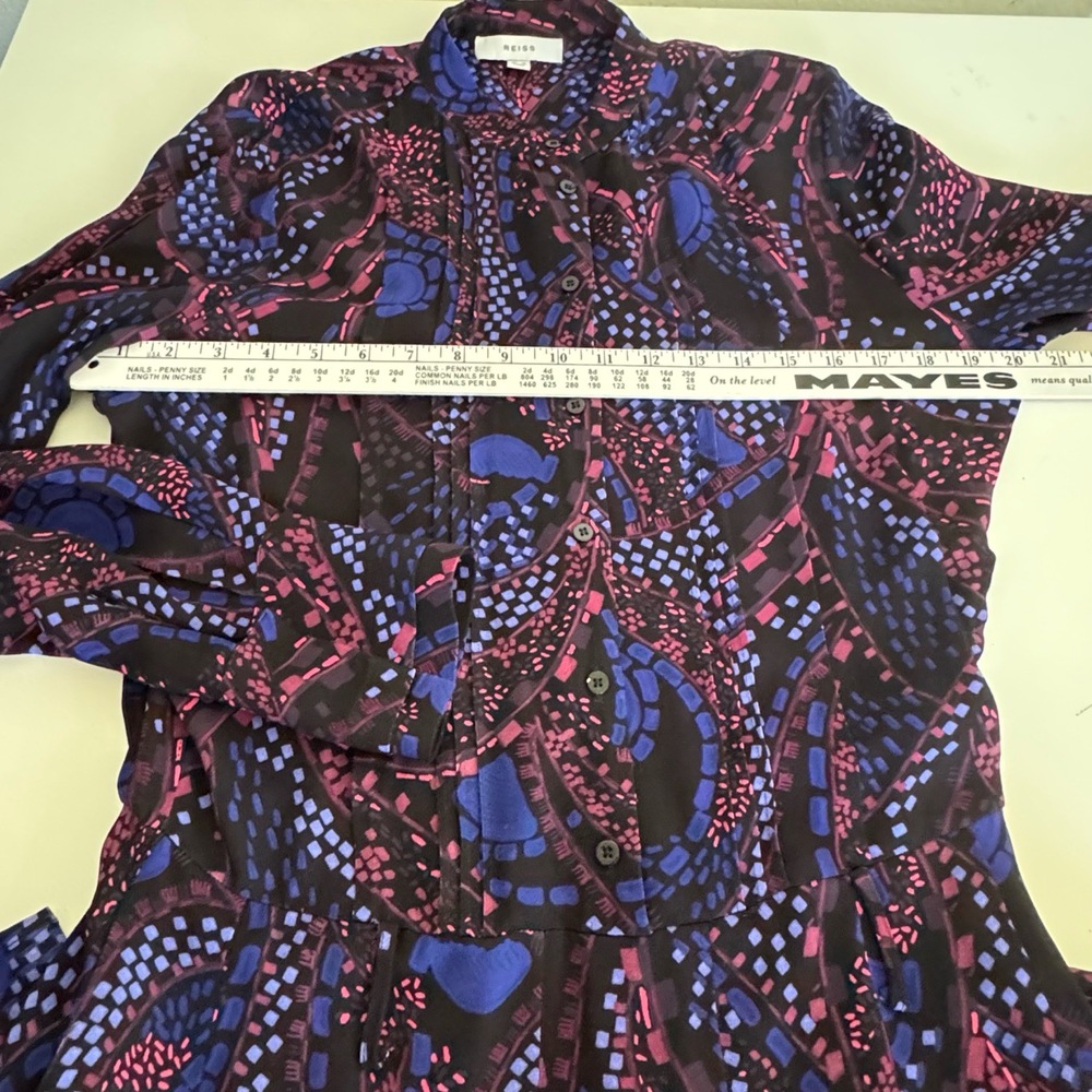 Reiss Long Sleeve Dress Button Up Black Purple Pink Viscose Size 6 - Picture 15 of 16
